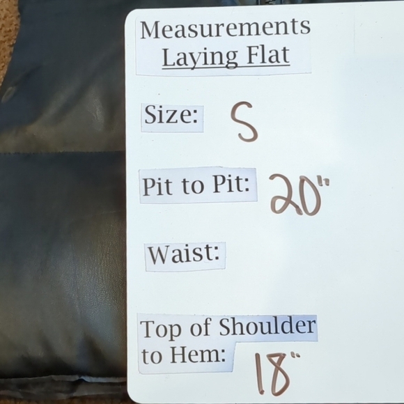 Black Faux Leather Full Zip Drawcord Hem Puffer Vest size Small - Picture 5 of 5